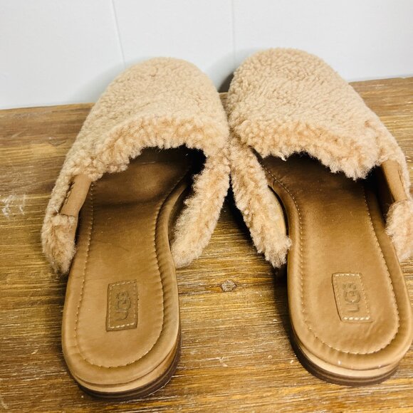 UGG Women's 7.5 Janaya Cozy Genuine Sheepskin-Topped Mules CHESTNUT Slippers - Picture 4 of 6